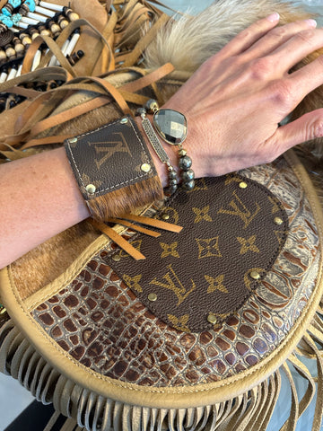 Brown Fur LV Leather Cuff bracelet