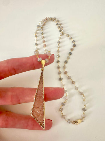 Peach Triangle Druzy Necklace