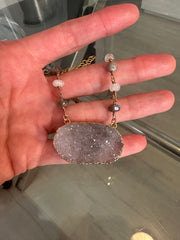 Druzy Lab & Moon Necklace