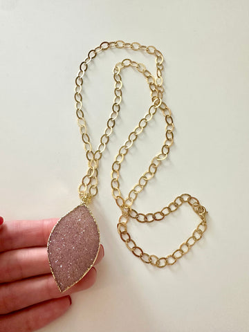 Pink Druzy Necklace