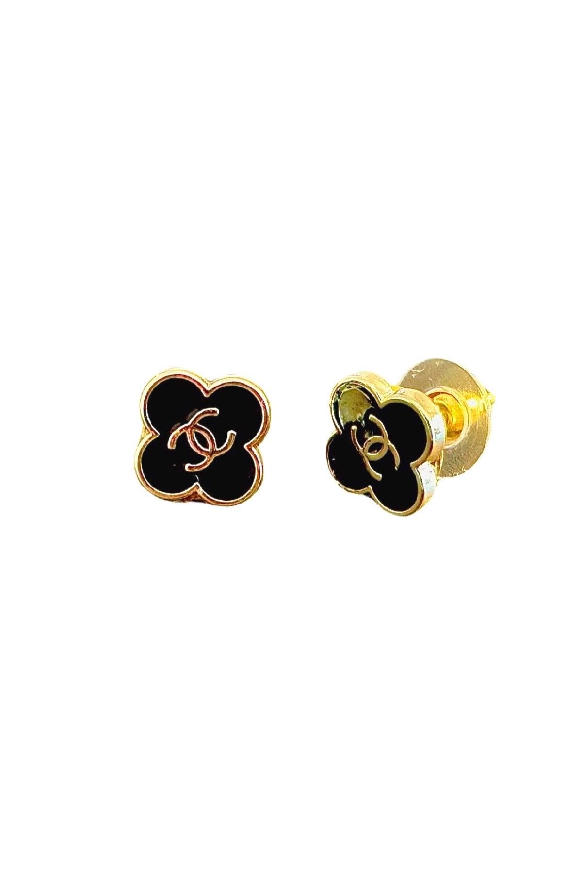 CC Black Clover Button Earrings