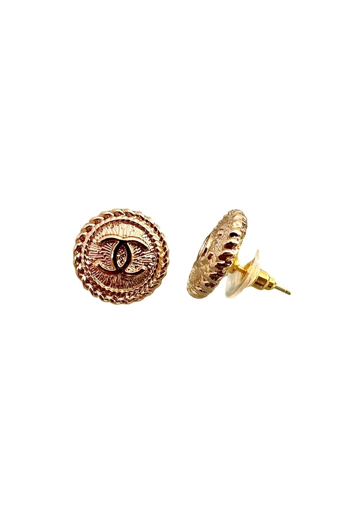 CC Gold Coin Button Earrings