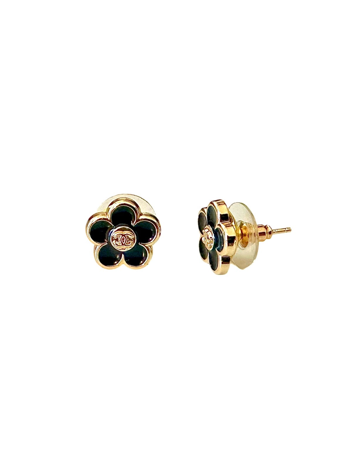 CC Black Flower Button Earrings