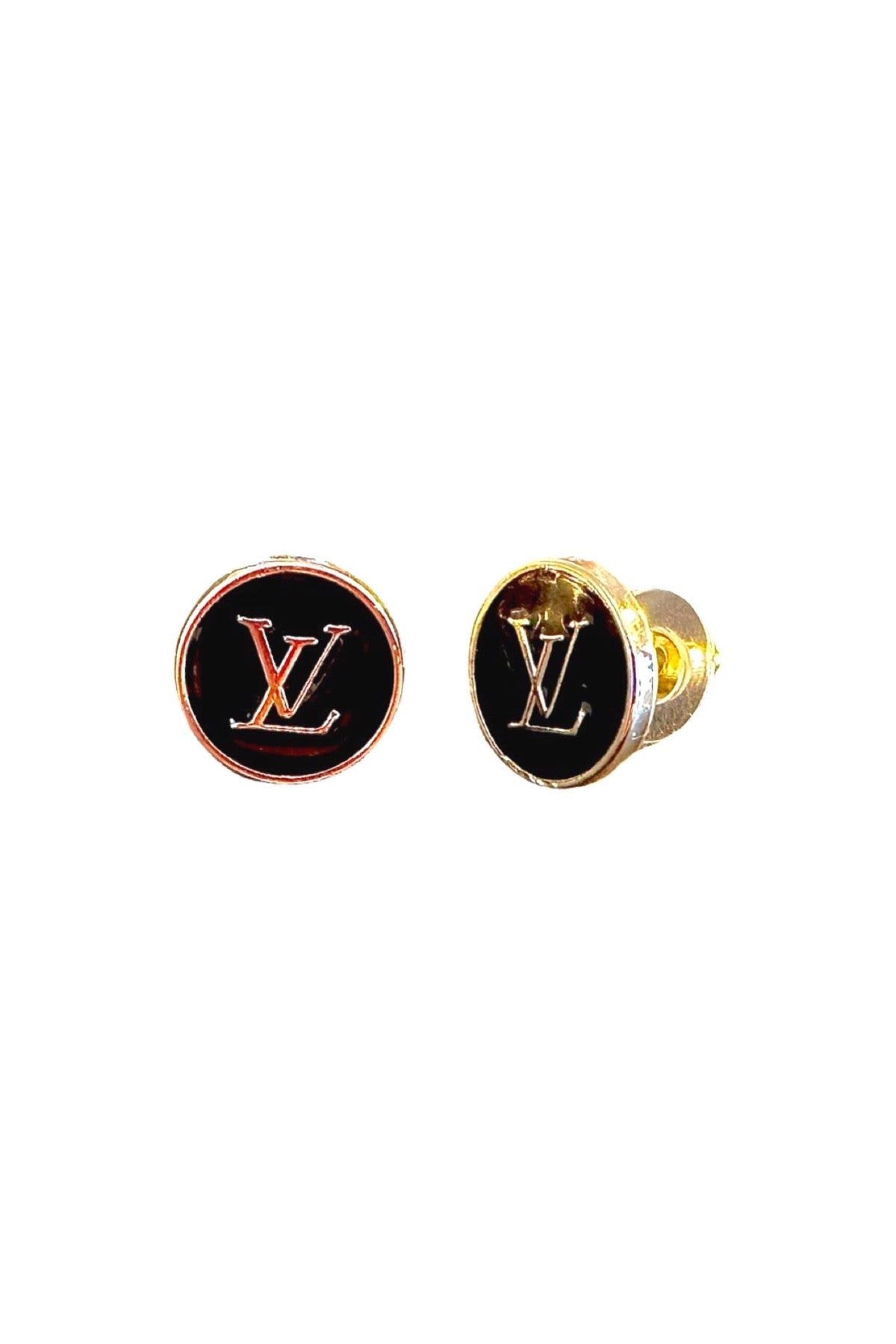 LV Black Button Earrings