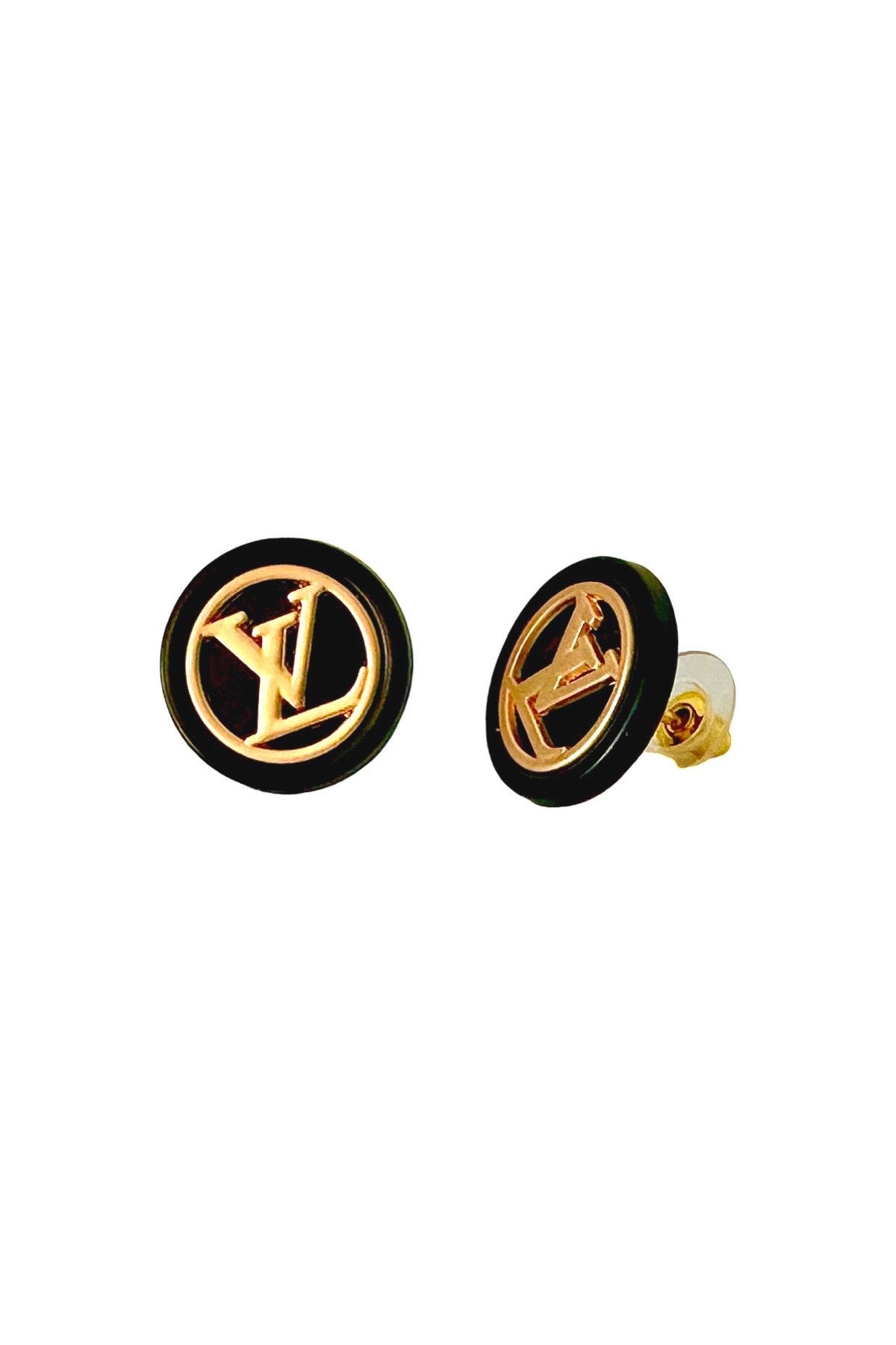 LV Black & Gold Button Earrings